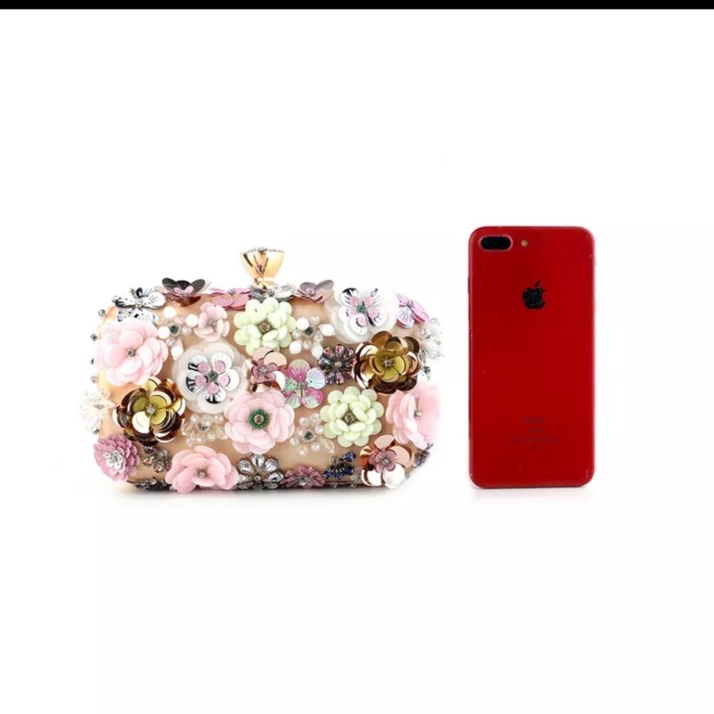 Women's Evening Bag Flower Party Prom Clutch Purse Floral Bride Black Handbag - Picture 7 of 16